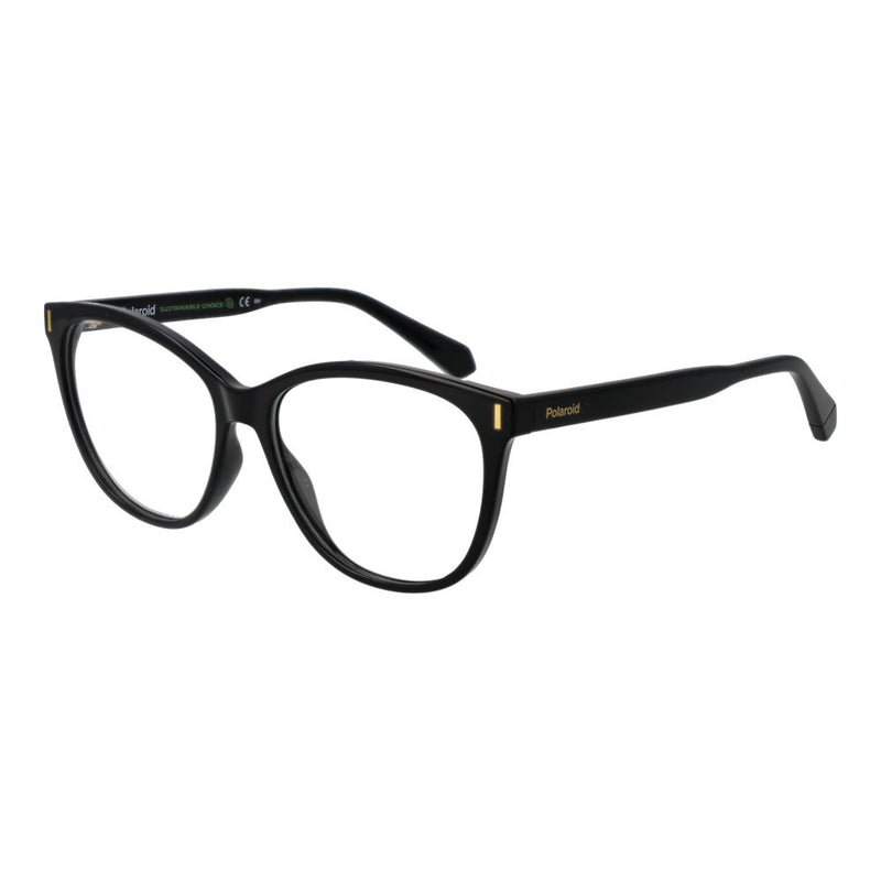 Black polyamide cat-eye eyeglass frames with gold accents on the outer corners