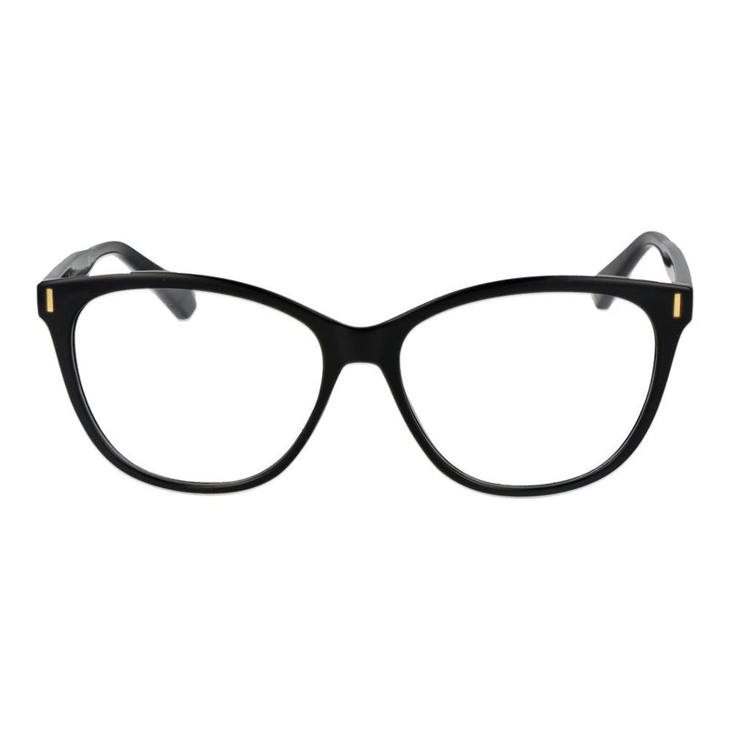 Black polyamide cat-eye eyeglass frames with gold accents