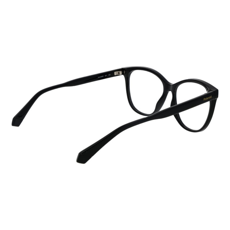 Glossy black polyamide cat-eye eyeglass frames viewed from a three-quarter angle