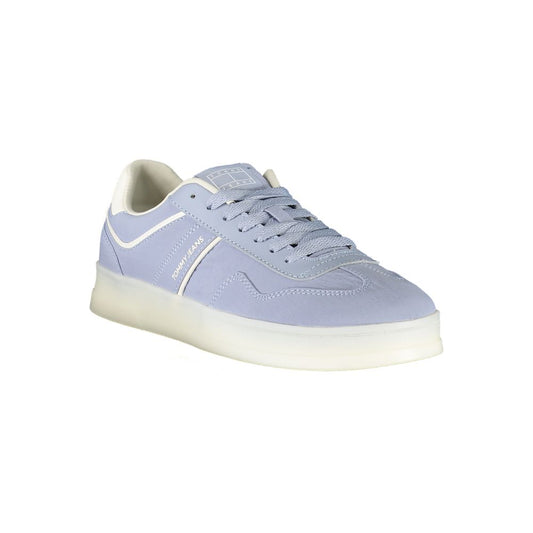 Light blue Tommy Jeans polyurethane sneaker with white accents and flat sole.