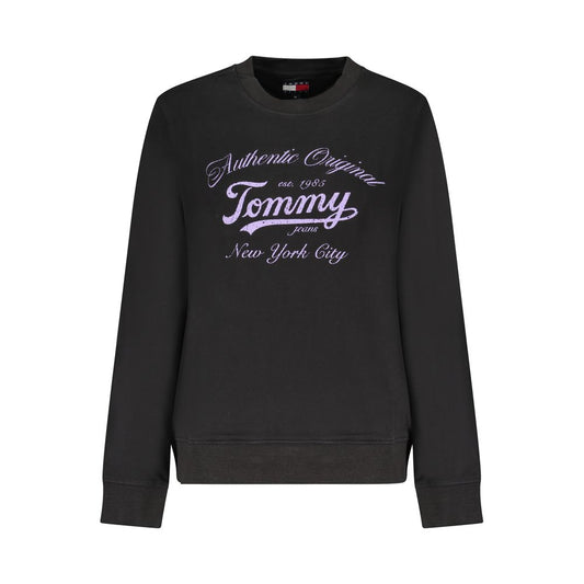 Black cotton women's sweatshirt with purple vintage chest logo