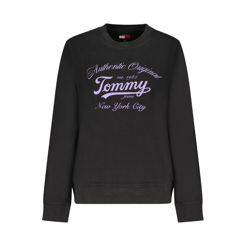 Black cotton women's sweatshirt with purple vintage chest logo