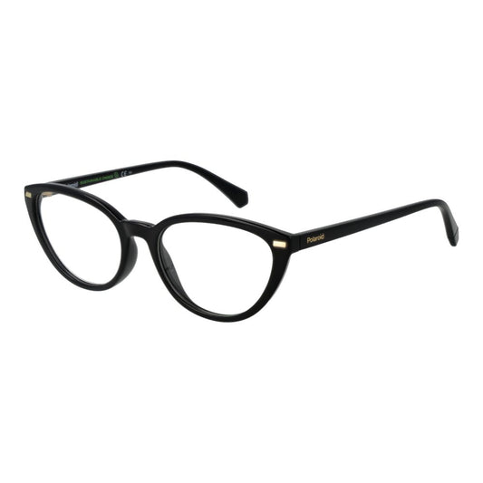 Glossy black eco polyamide cat-eye eyeglasses frames with gold details