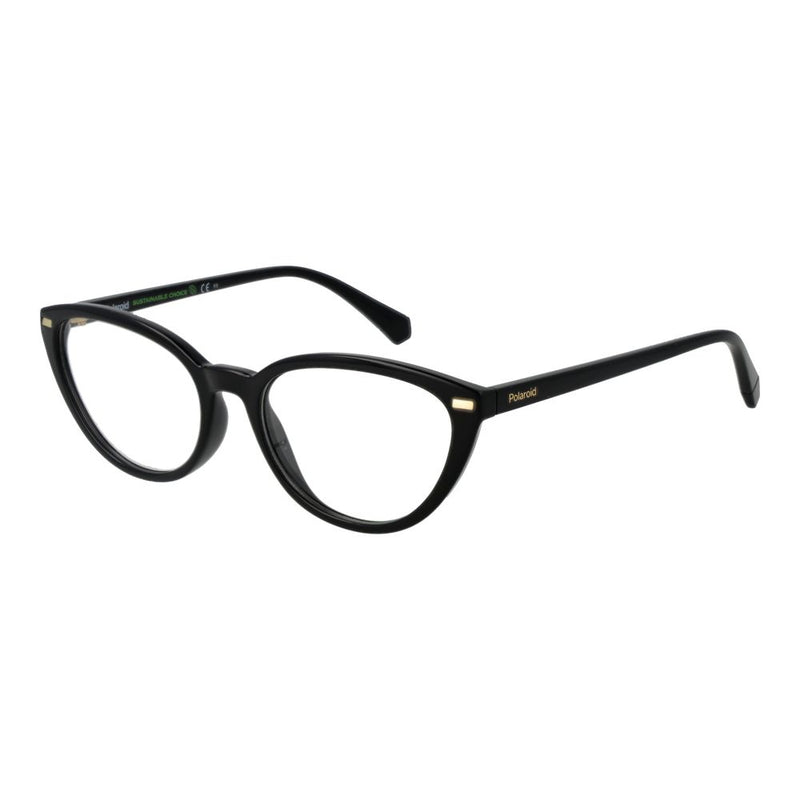 Glossy black eco polyamide cat-eye eyeglasses frames with gold details