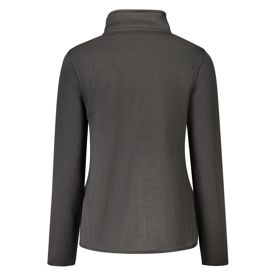 Black polyester women full-zip fleece sweatshirt with pink high collar