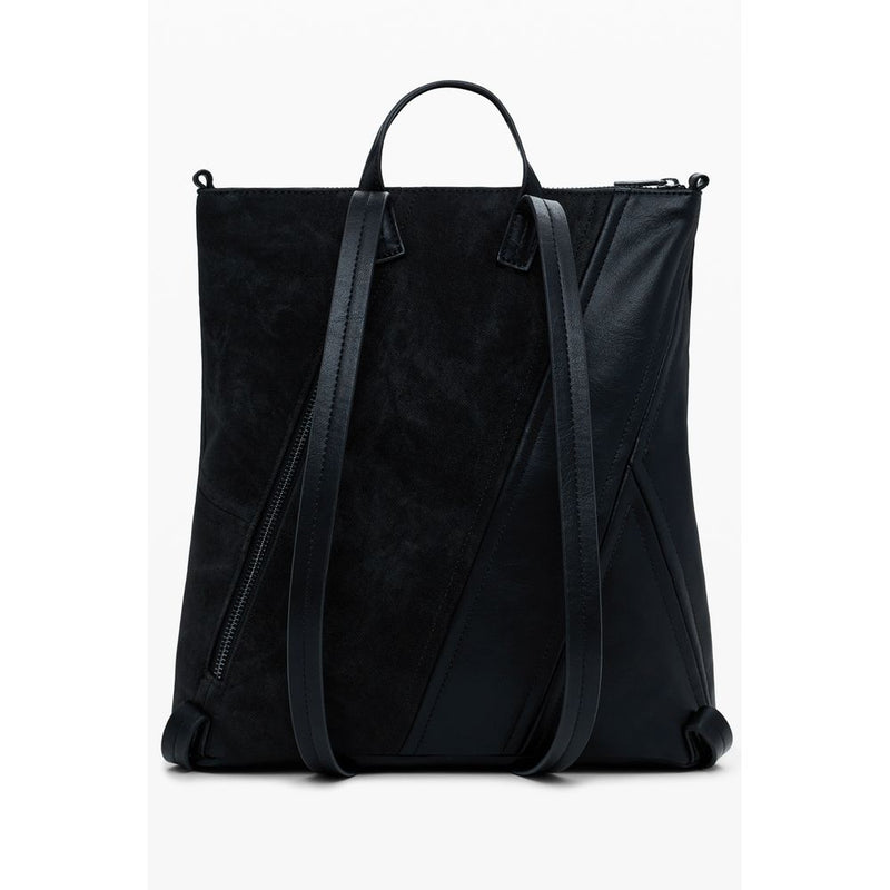 Black polyurethane backpack with shoulder straps and top handle