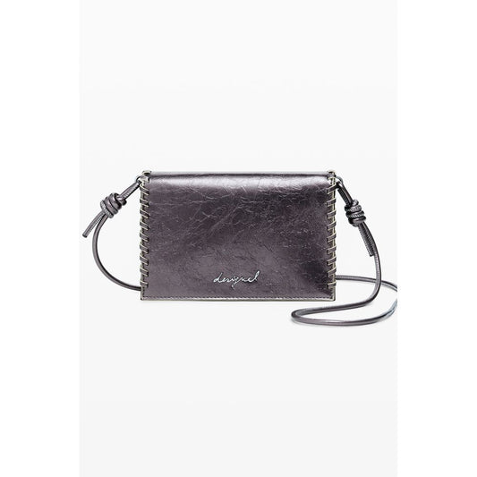 Metallic bronze polyurethane women wallet with shoulder strap and whipstitched edges