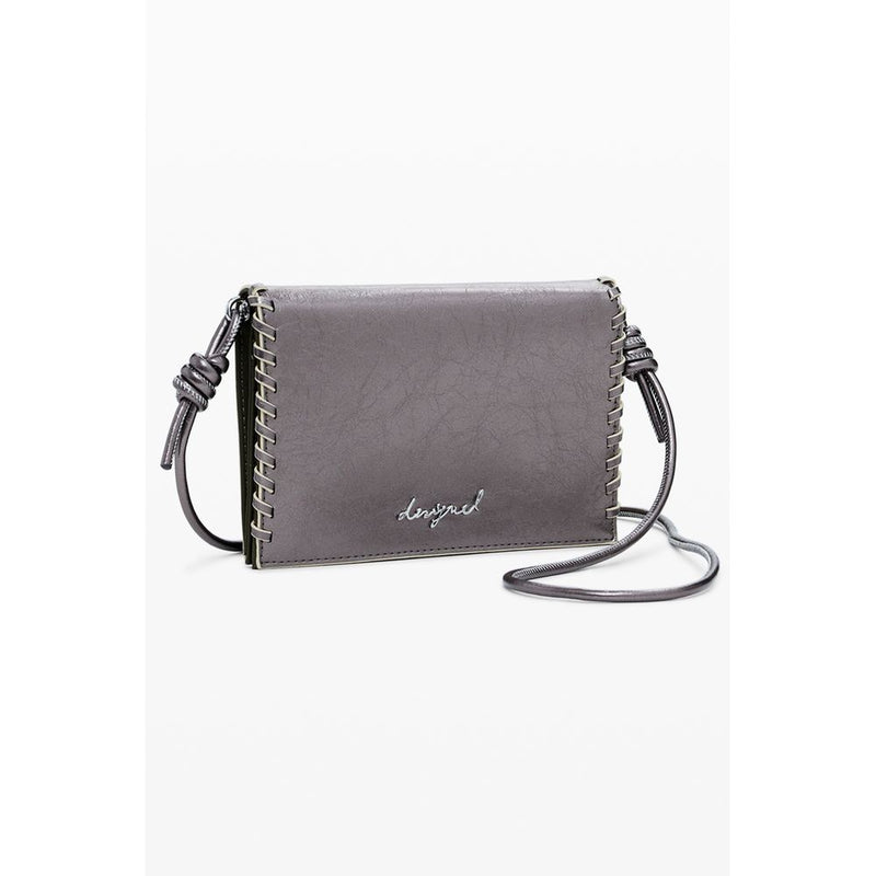 Bronzo polyurethane women wallet with whipstitch trim and crossbody strap