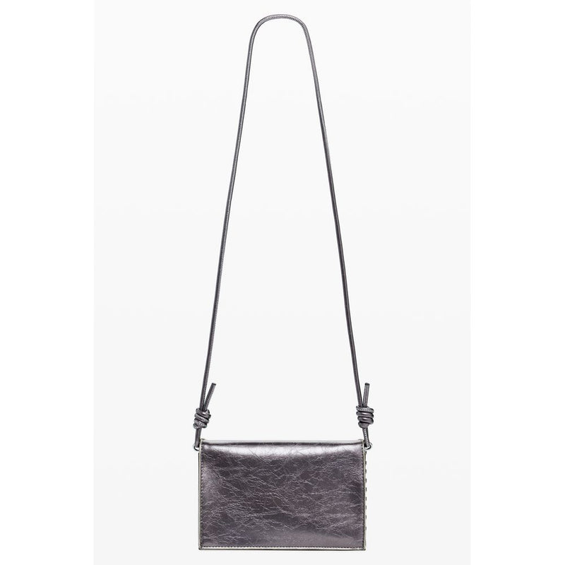 Metallic bronze polyurethane wallet with a long thin shoulder strap
