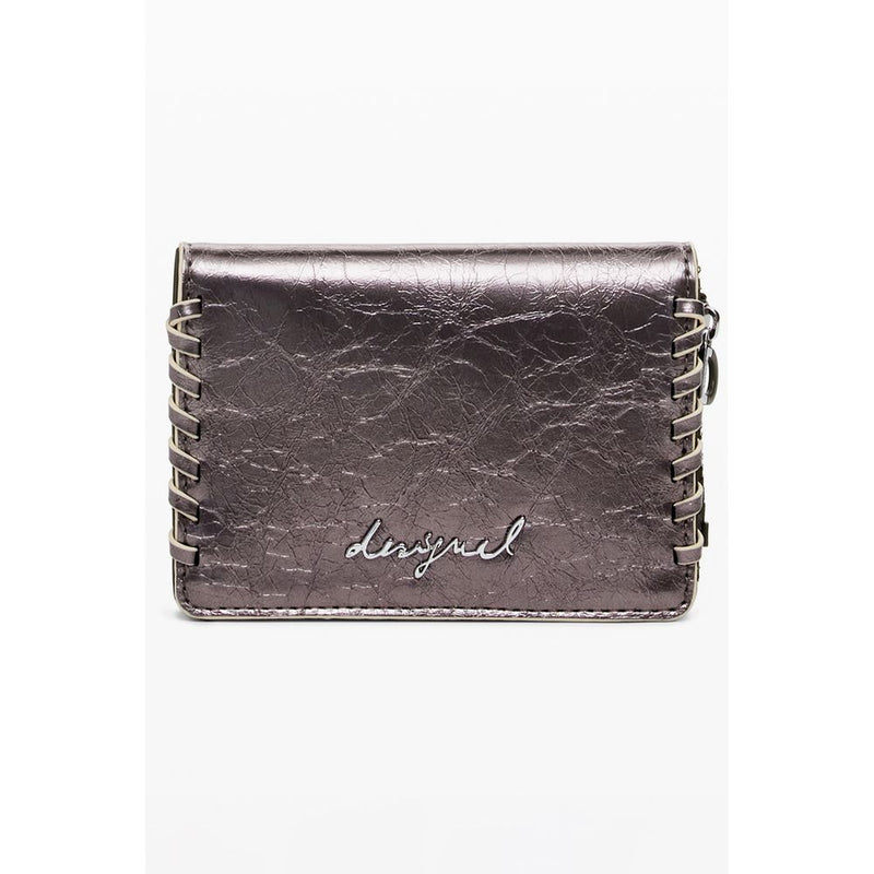Metallic bronze polyurethane women wallet with side lacing and silver logo