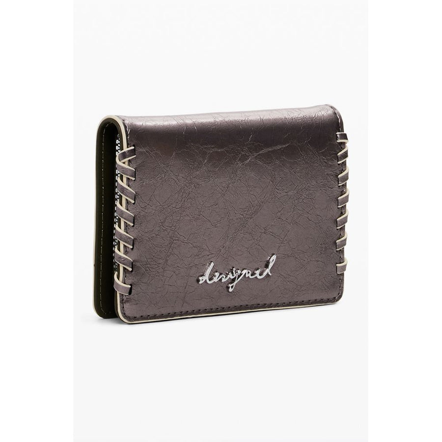 Metallic bronze polyurethane women wallet with side lacing and silver logo