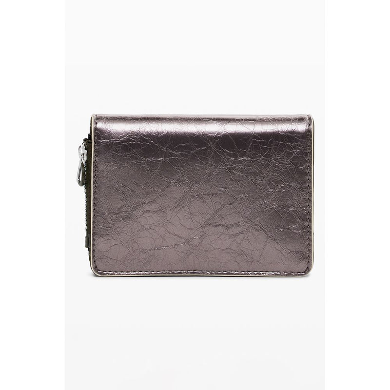 Metallic bronze polyurethane women's zip-around wallet with crinkled texture