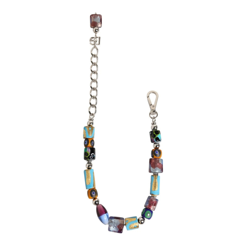 Multicolor Murano glass bead and metal chain necklace with lobster clasp
