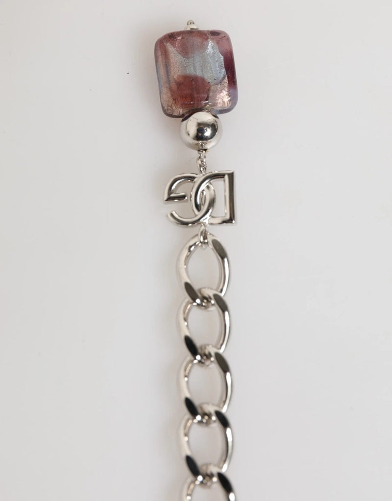 Multicolor Murano glass bead with silver metal chain and DG logo charm necklace