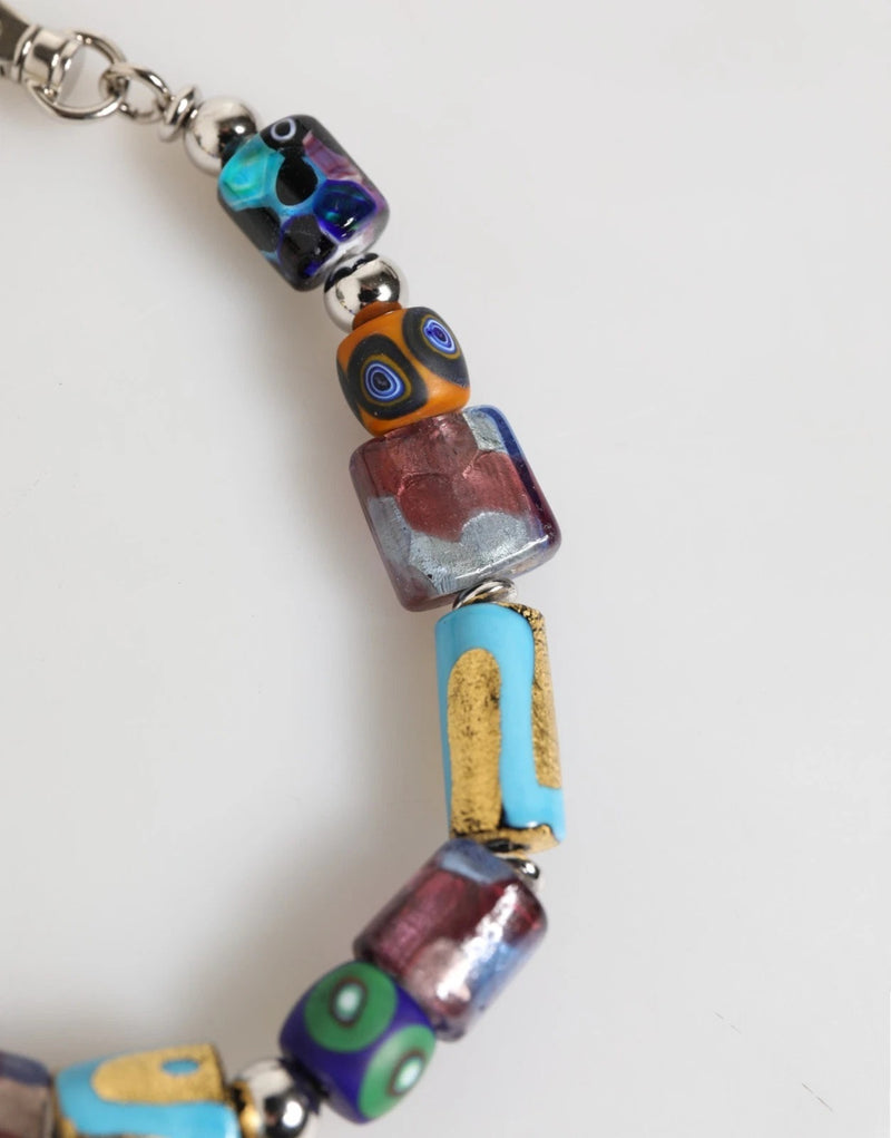 Multicolor Murano glass beads and metal clasp on a necklace strand