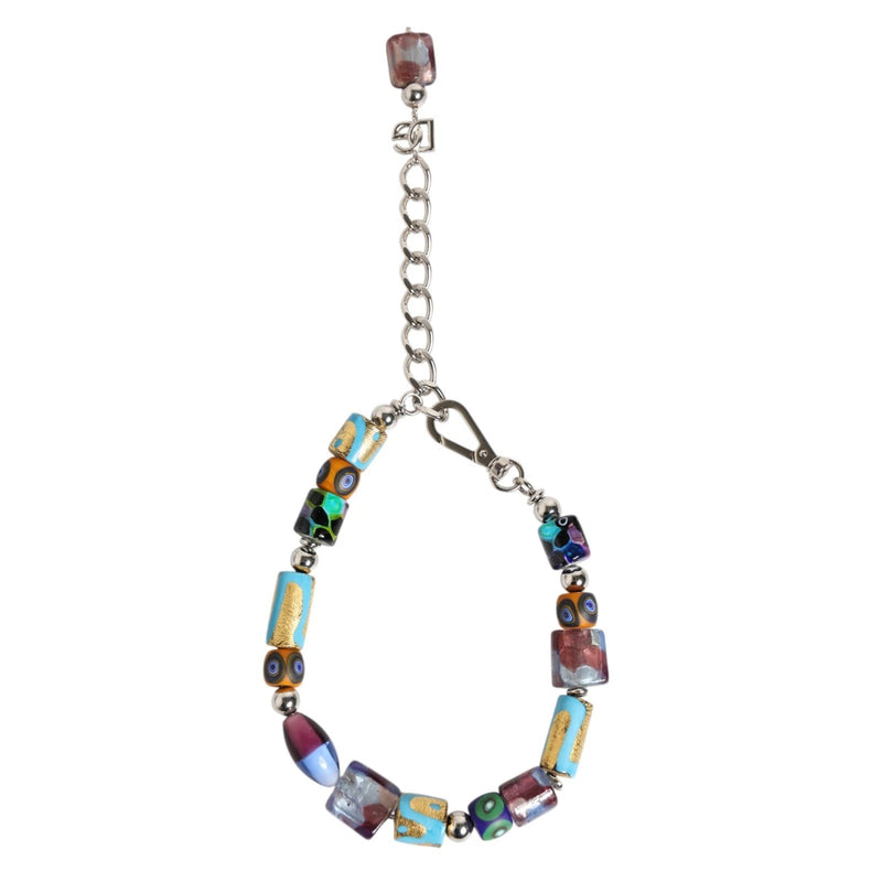 Multicolor Murano glass bead necklace with brass chain and lobster clasp