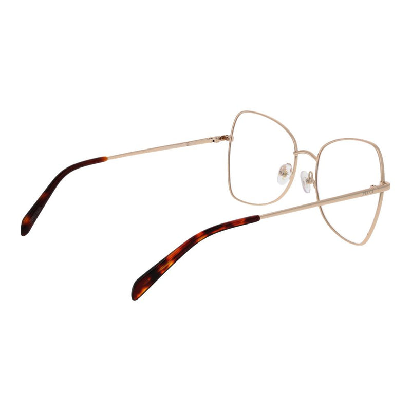Emilio Pucci gold metal eyeglass frames with geometric lenses and tortoiseshell temple tips
