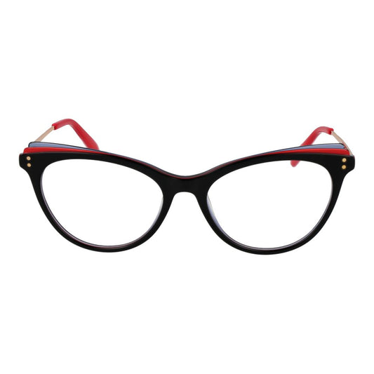 Black acetate cat-eye glasses frames with red and gold details