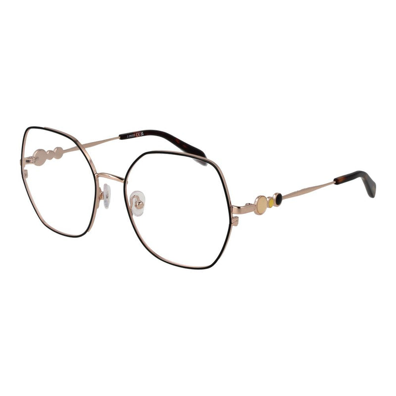 Emilio Pucci black and rose gold metal eyeglass frames with hexagonal shape and decorative circles