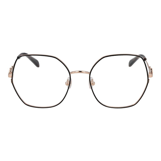 Emilio Pucci black and rose gold metal eyeglass frames with geometric hexagonal lenses