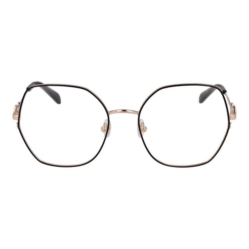 Emilio Pucci black and rose gold metal eyeglass frames with geometric hexagonal lenses