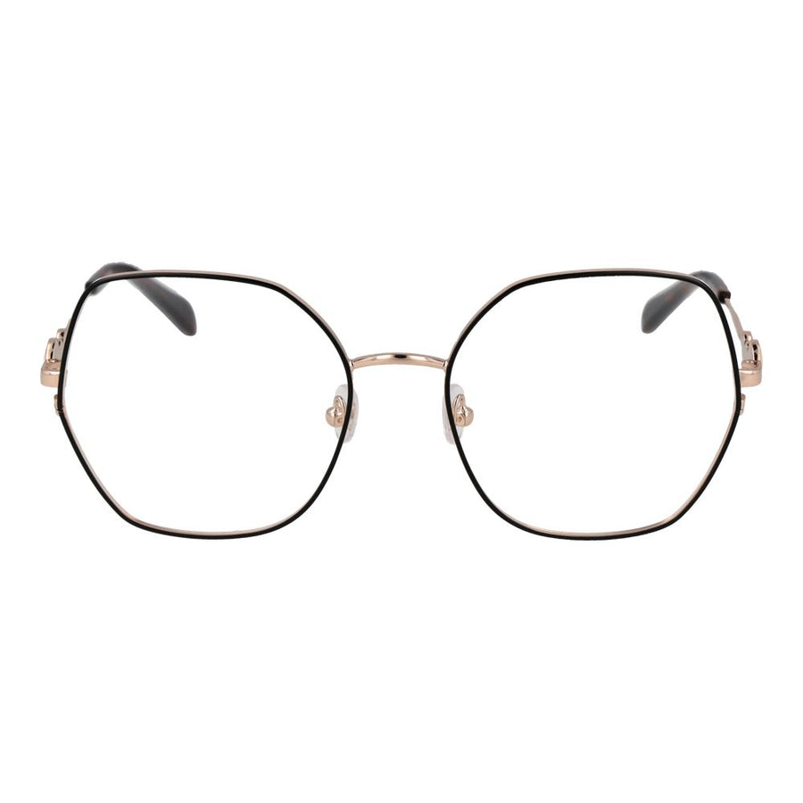 Emilio Pucci black and rose gold metal eyeglass frames with hexagonal shape and decorative circles
