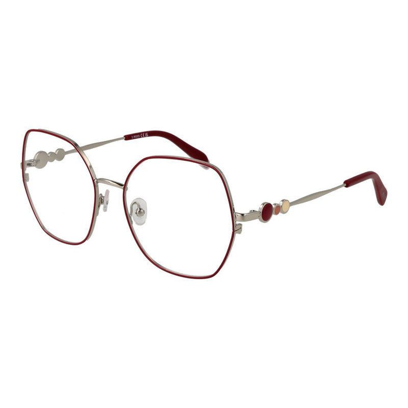 Emilio Pucci red and silver metal eyeglass frames with hexagonal lenses and decorative circle accents on the temples