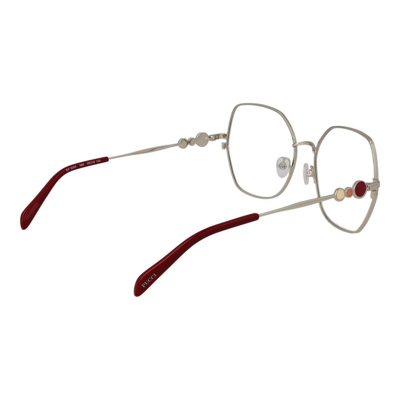 Emilio Pucci silver metal eyeglasses frames with geometric frames and colorful dot accents