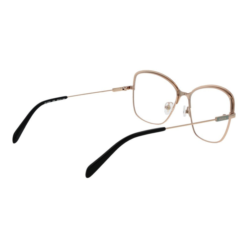 Rose gold metal eyeglass frames with black temple tips