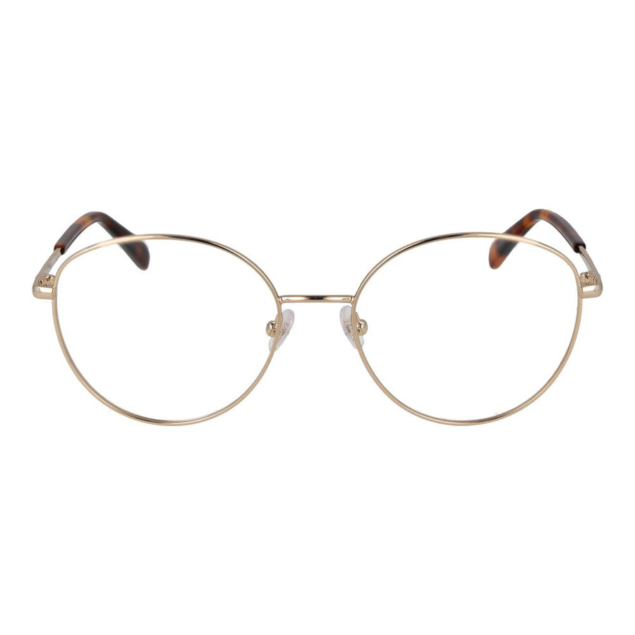 Gold metal eyeglasses with round frames and tortoiseshell temple tips