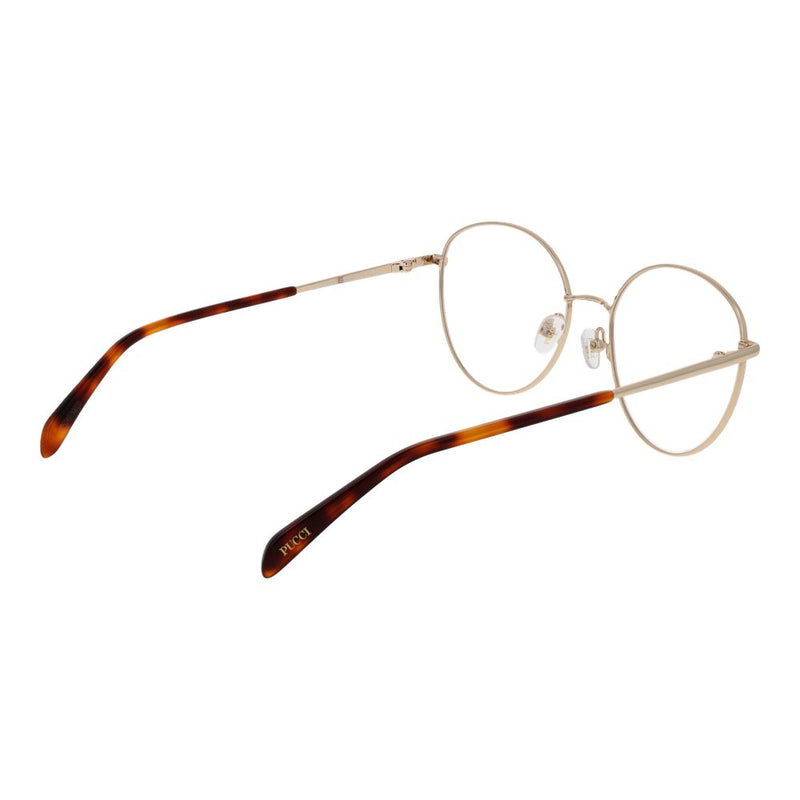 Gold metal round eyeglass frames with tortoiseshell temple tips