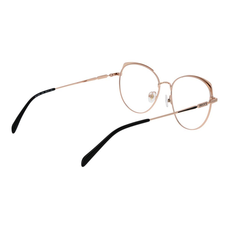 Emilio Pucci rose gold metal eyeglasses with round frames and black temple tips