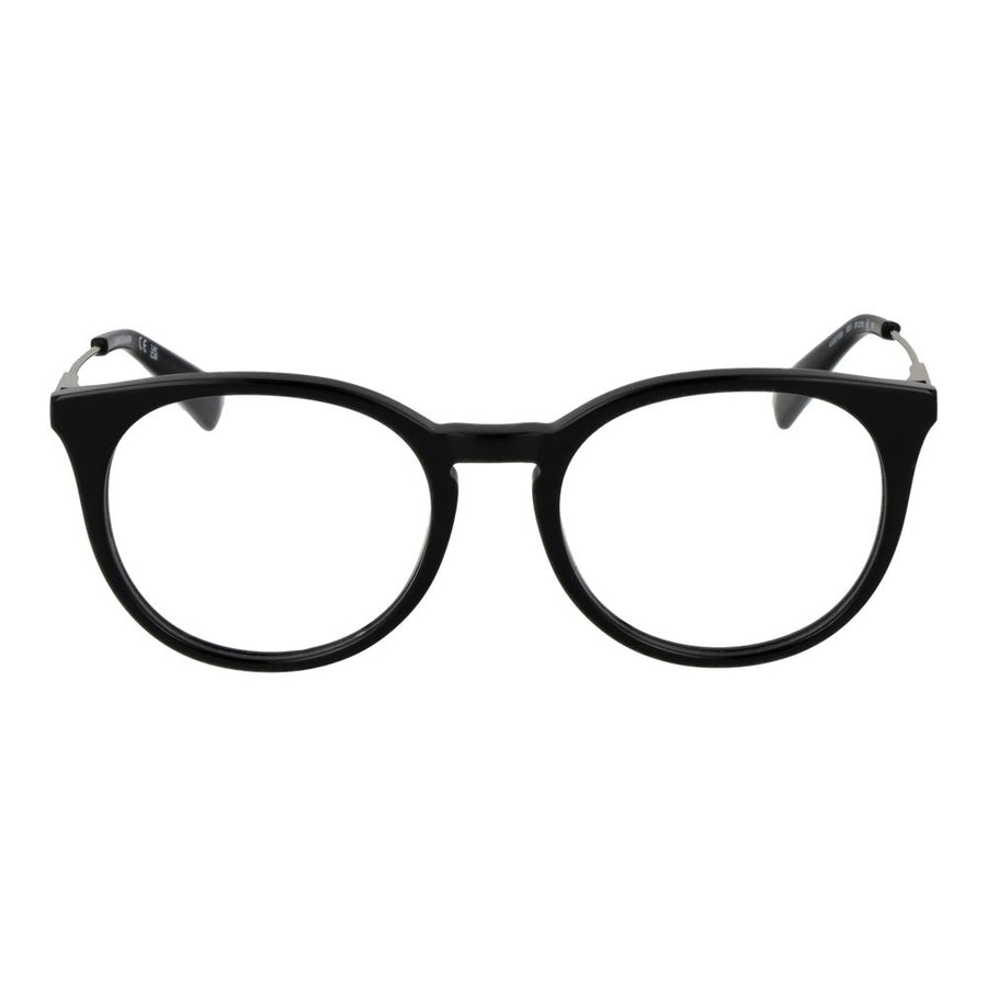 Longchamp black plastic and metal eyeglasses frames with round rims and thin silver temples