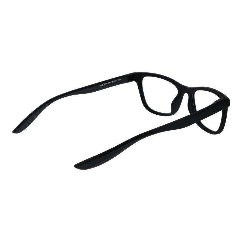 Matte black stainless steel eyeglass frames with a sleek, rectangular style