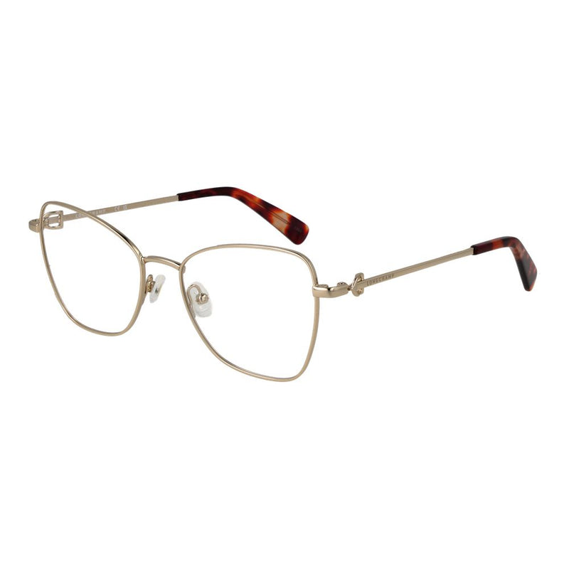 Longchamp gold metal eyeglass frames with geometric rims and tortoiseshell temple tips