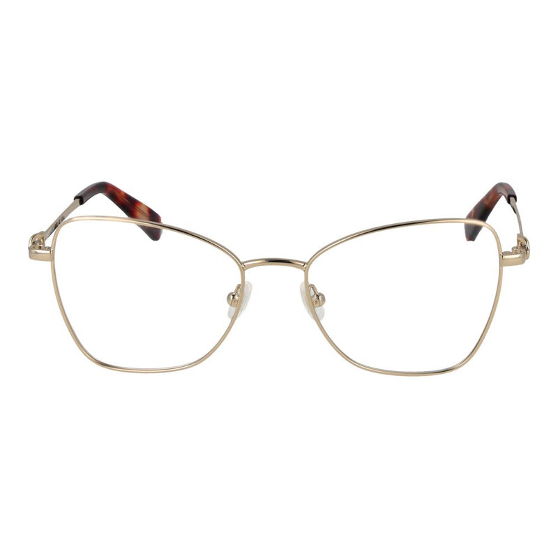 Gold metal cat-eye eyeglass frames with tortoiseshell temple tips
