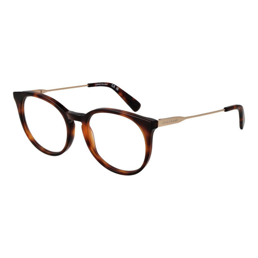 Longchamp brown tortoiseshell and gold metal round eyeglass frames