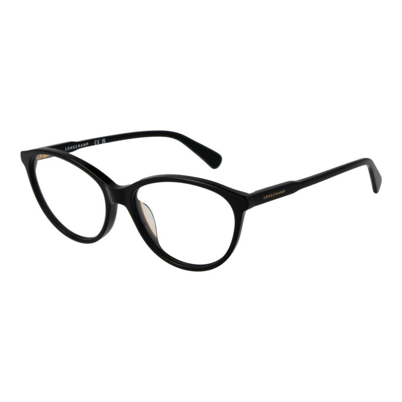 Glossy black acetate cat-eye eyeglass frames with clear lenses