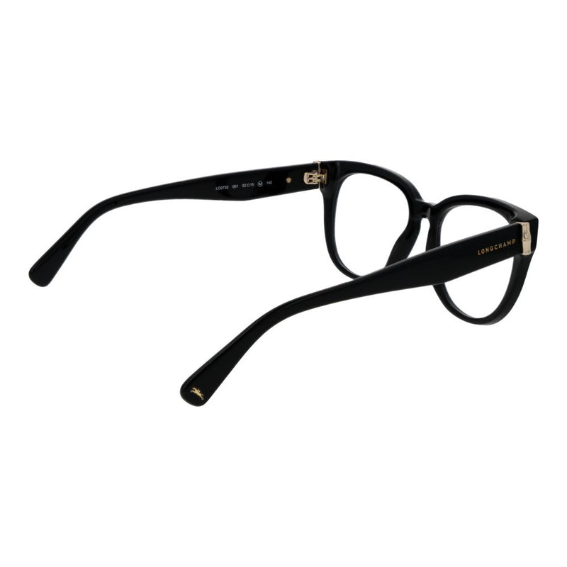 Longchamp glossy black acetate eyeglass frames with gold accents