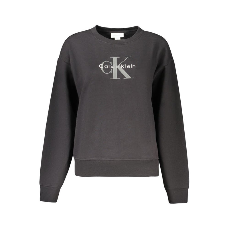 Black cotton women's crewneck sweatshirt with silver Calvin Klein logo on chest