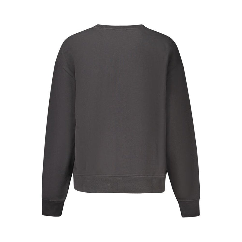 Back view of a plain black cotton women's crewneck sweatshirt
