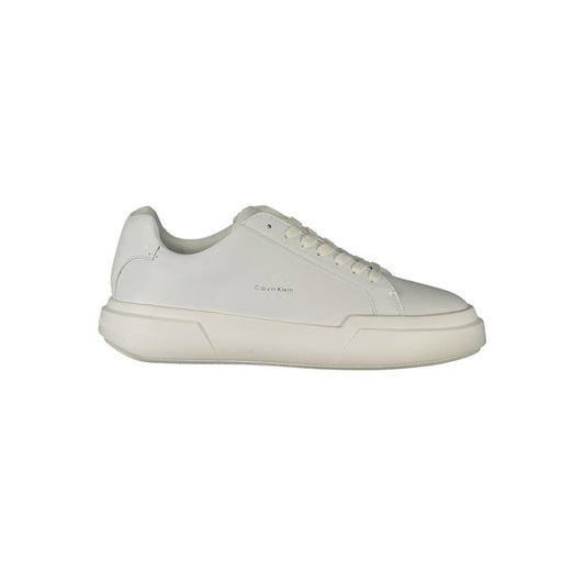 White Calvin Klein polyurethane low-top fashion sneaker with a chunky sole.