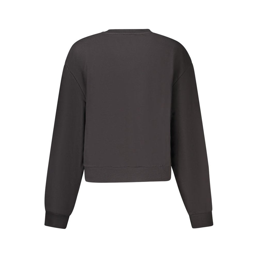 Black cotton women's crewneck sweatshirt with dropped shoulders and subtle black embroidered Vans logo on chest