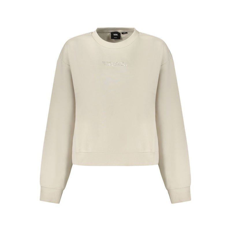 Beige cotton long-sleeve crewneck sweatshirt with a tonal Vans logo embroidered on the chest