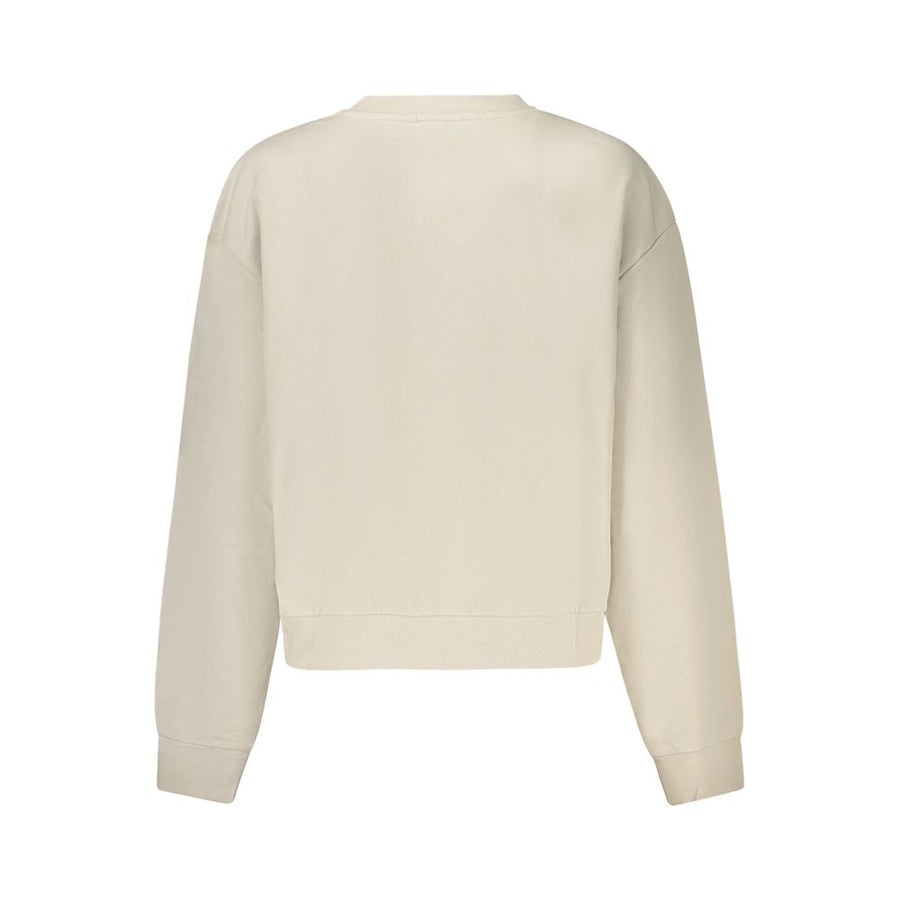 Beige cotton long-sleeve crewneck sweatshirt with a tonal Vans logo embroidered on the chest