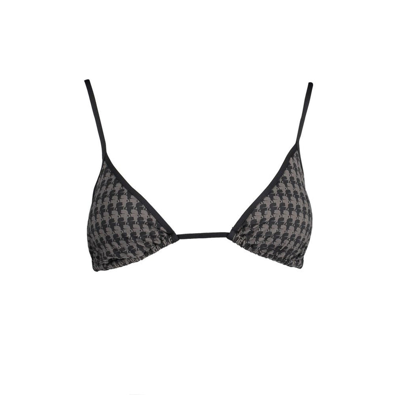 Black polyamide women's bikini top with monogram pattern