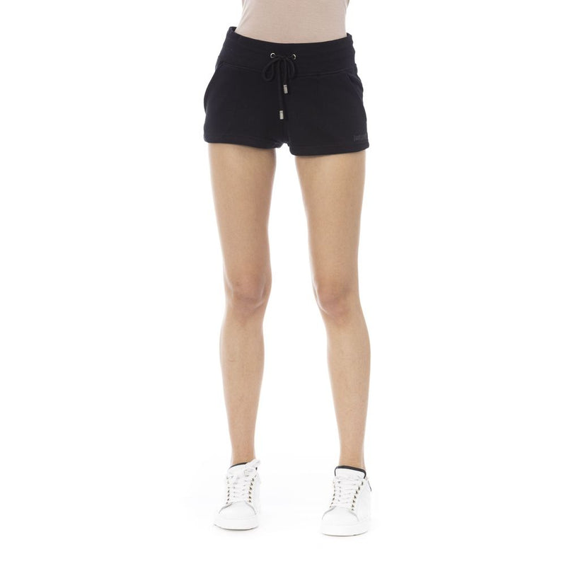 Black cotton casual women's shorts with drawstring waistband