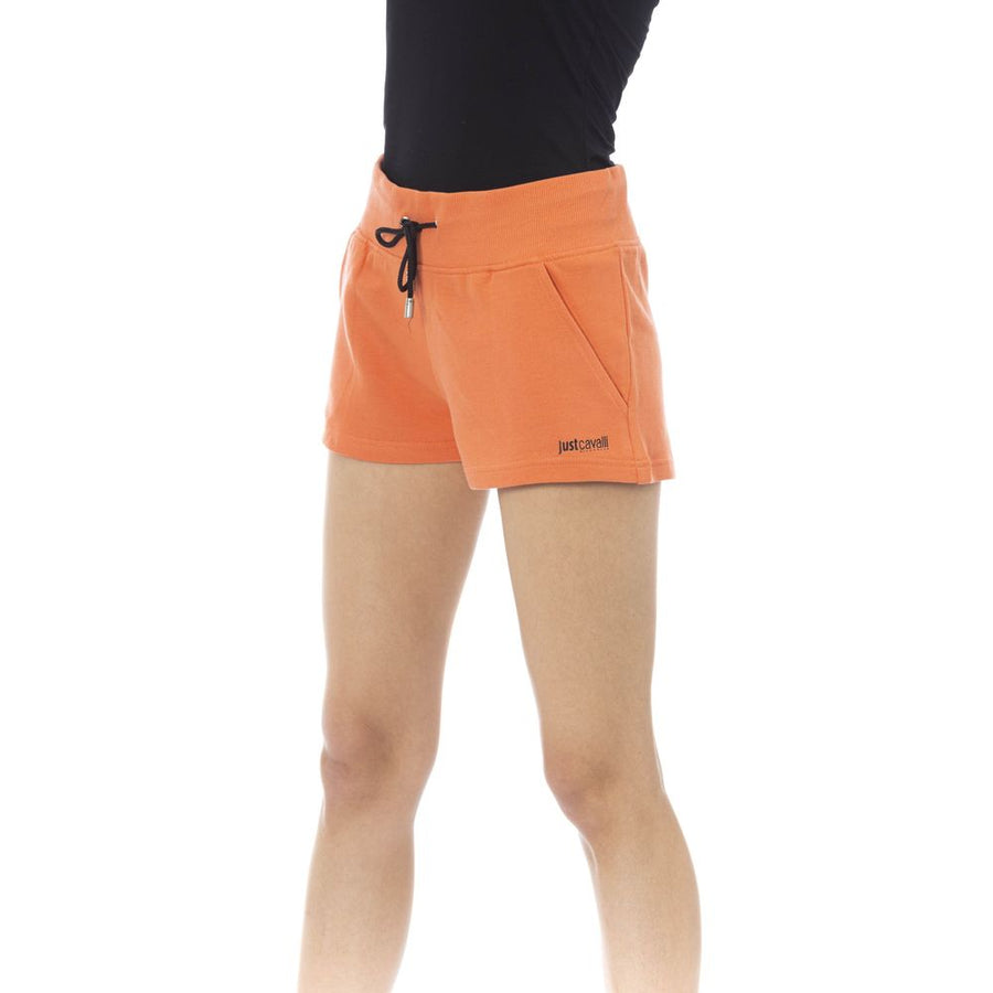 Orange cotton sweatshorts with a black drawstring waistband