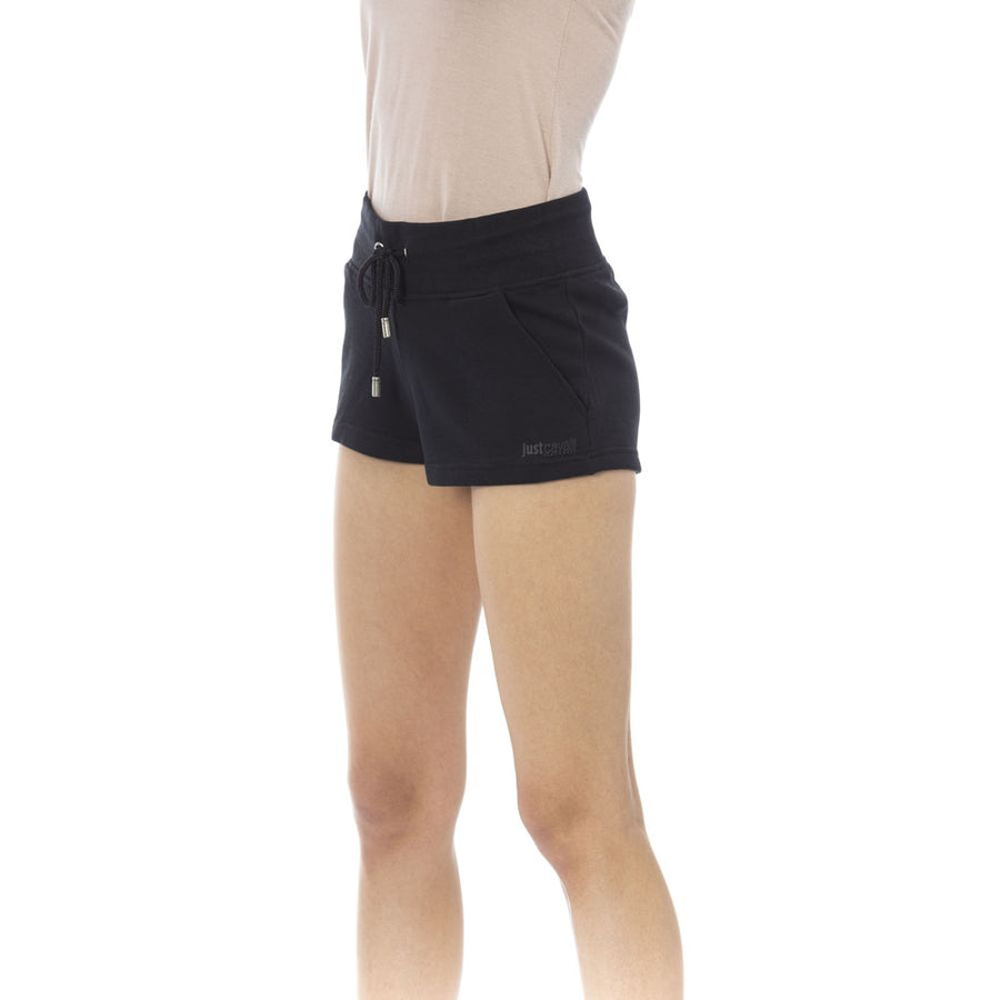 Black cotton casual women's shorts with drawstring waistband