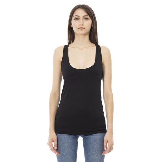 Black viscose scoop neck tank top for women